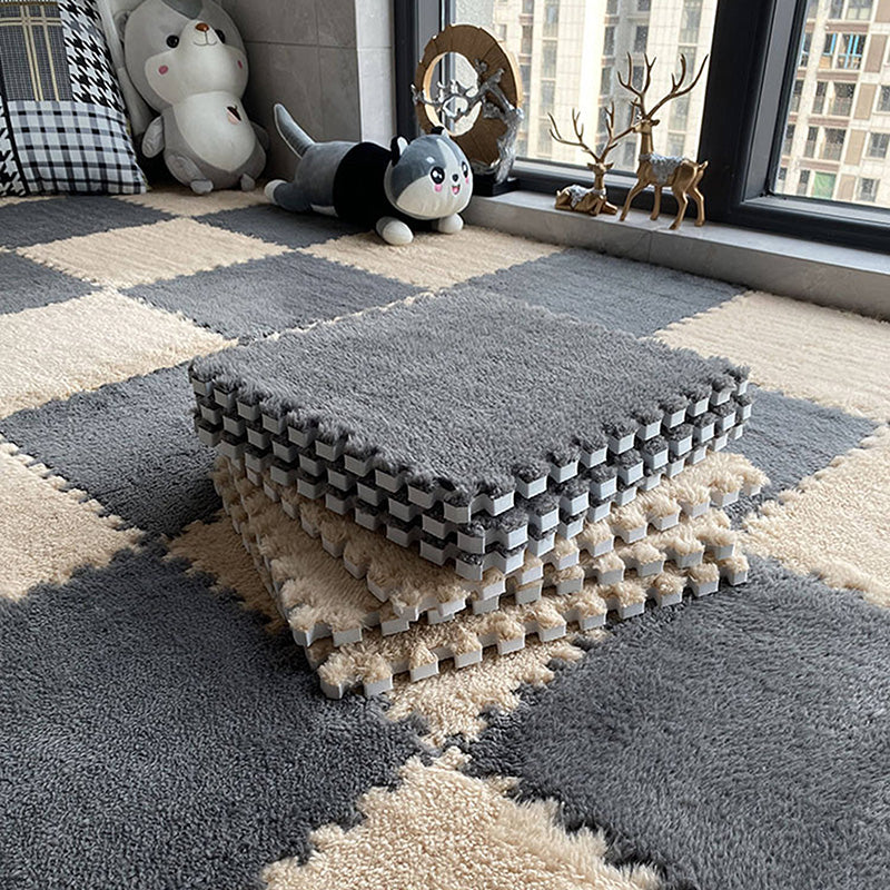 Modern Carpet Floor Tile Plush Cut Interlocking Non-Skid Tiles and Carpet