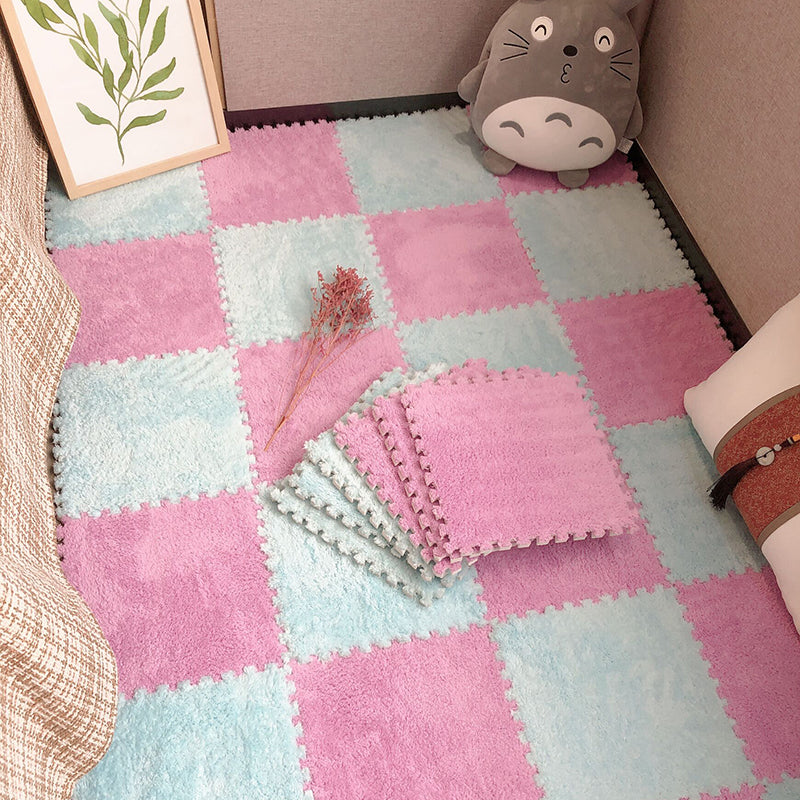 Modern Carpet Floor Tile Plush Cut Interlocking Non-Skid Tiles and Carpet