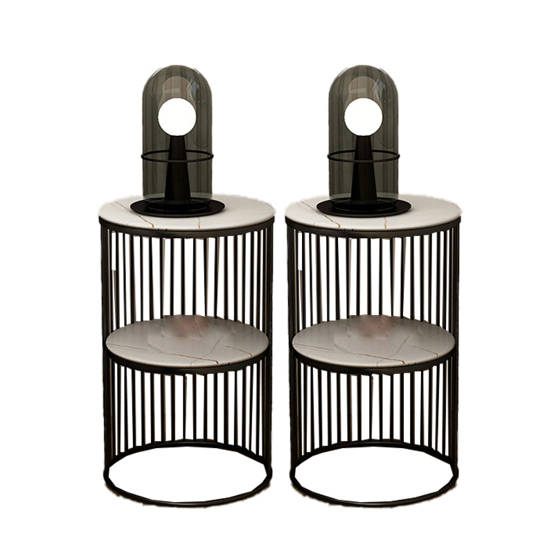 Modern Night Table Stone Accent Table Nightstand with 2 Shelves for Living Room