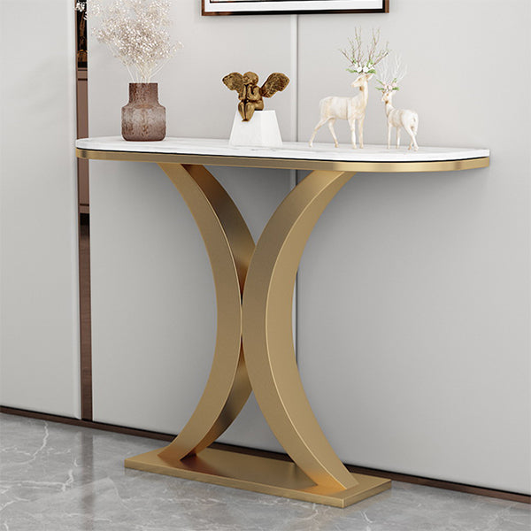 Glam Console Table Half Moon Marble Accent Table , 12 Inch Wide