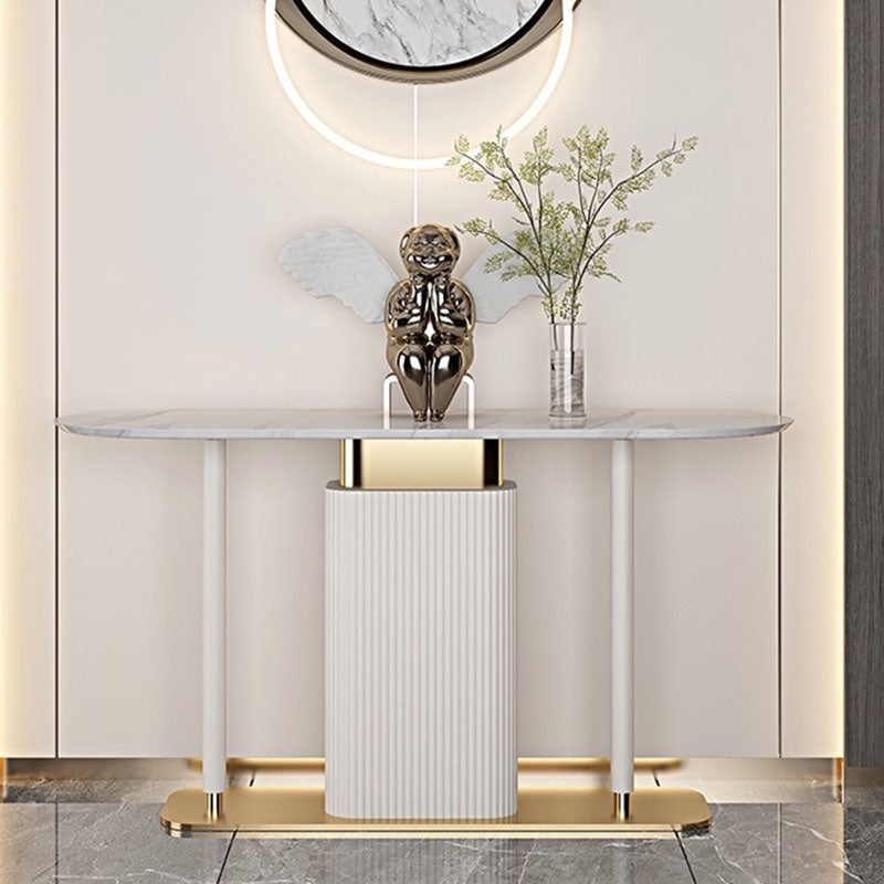 Modern Oval Console Table Stone Console Sofa Table in White/Black