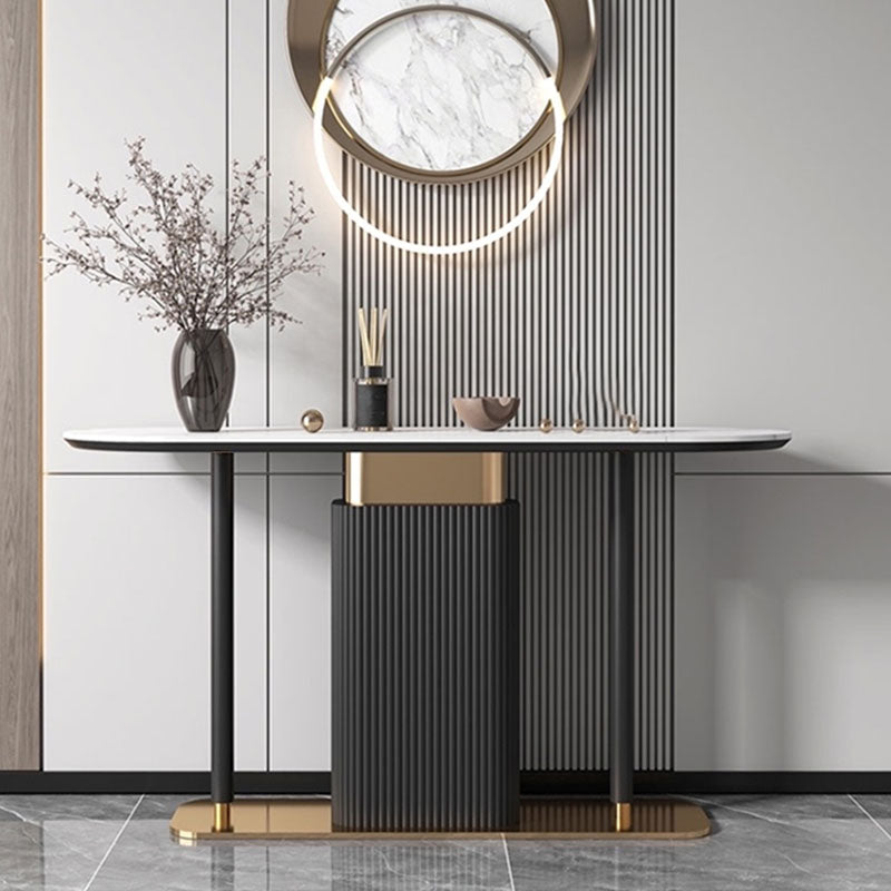 Modern Oval Console Table Stone Console Sofa Table in White/Black
