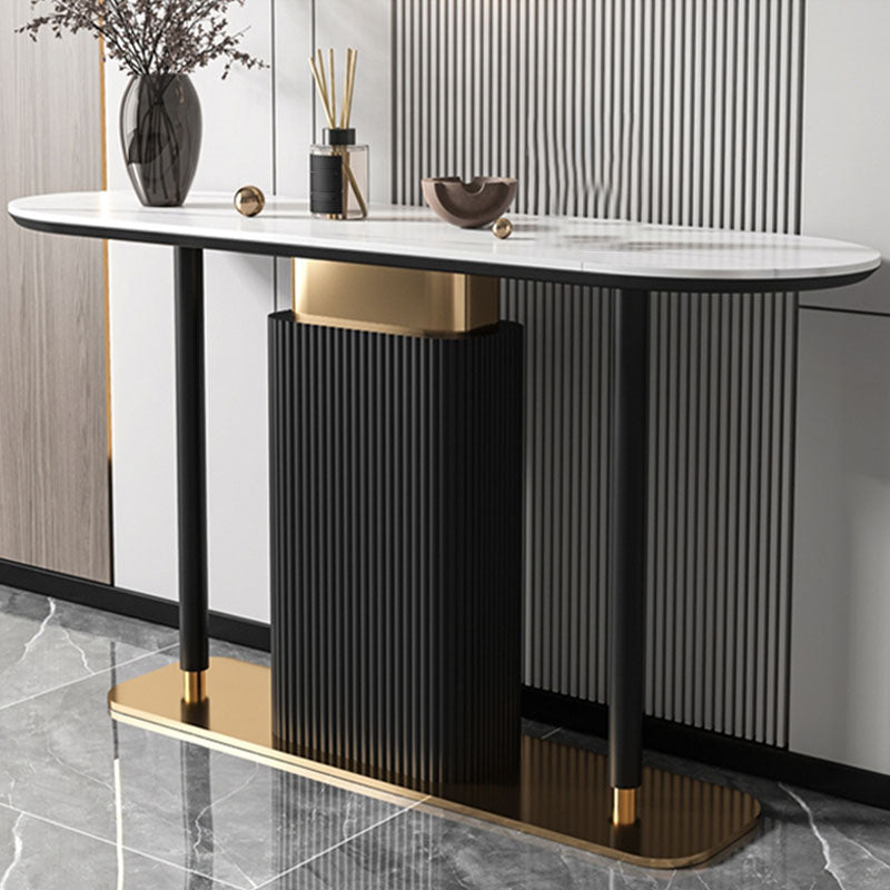 Modern Oval Console Table Stone Console Sofa Table in White/Black