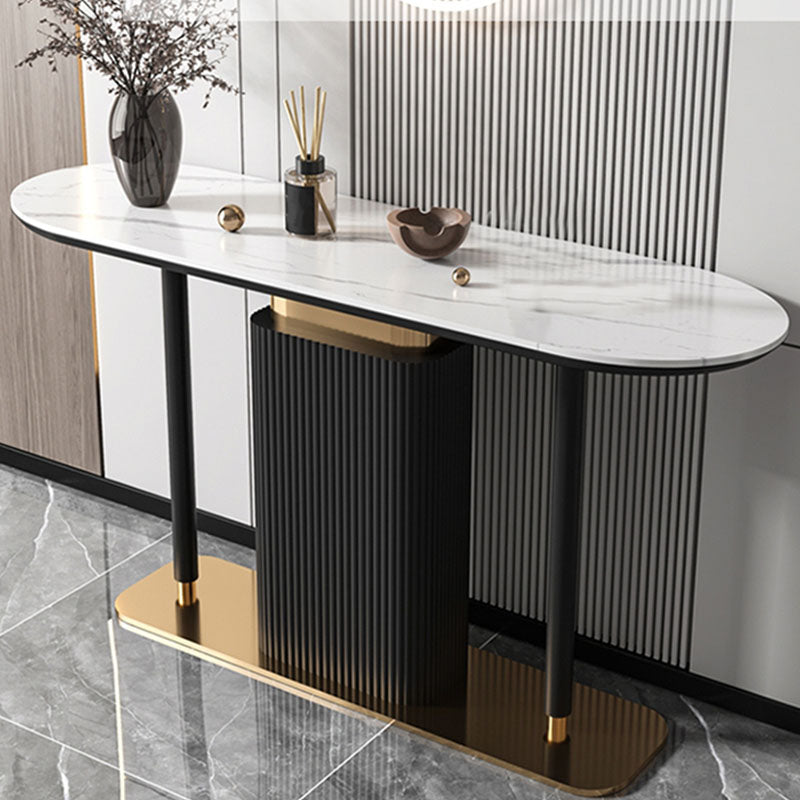 Modern Oval Console Table Stone Console Sofa Table in White/Black