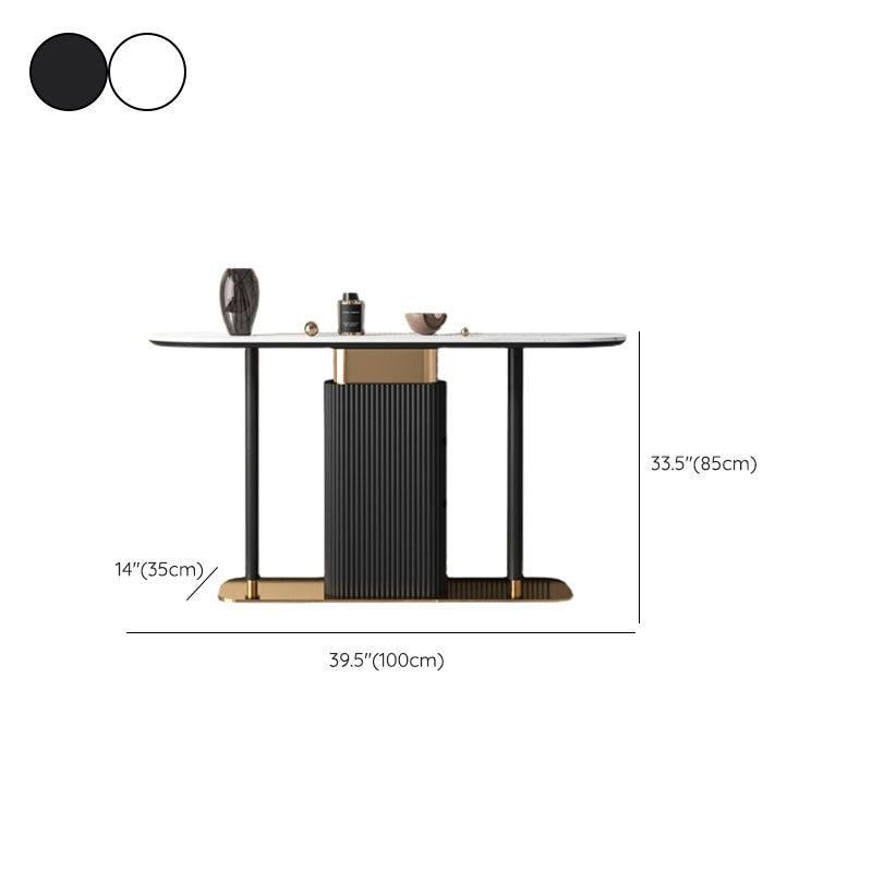 Modern Oval Console Table Stone Console Sofa Table in White/Black