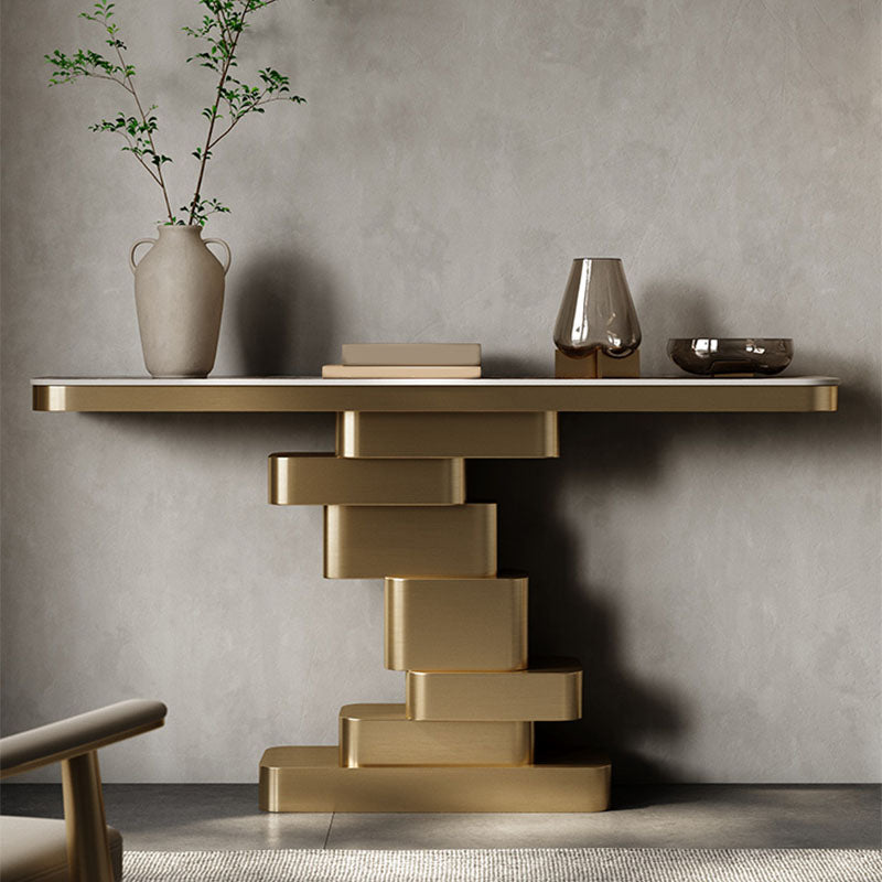 Glam Rectangle Console Table Stone Console Accent Table for Hall