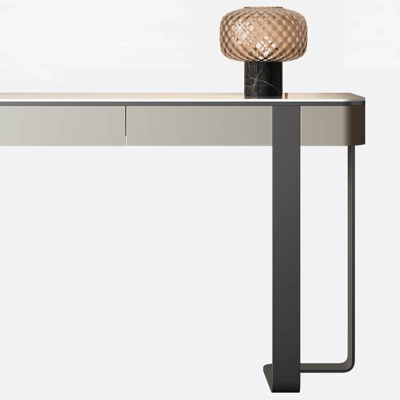 Modern Rectangular Console Table Stone Console Sofa Table in Grey/Gold