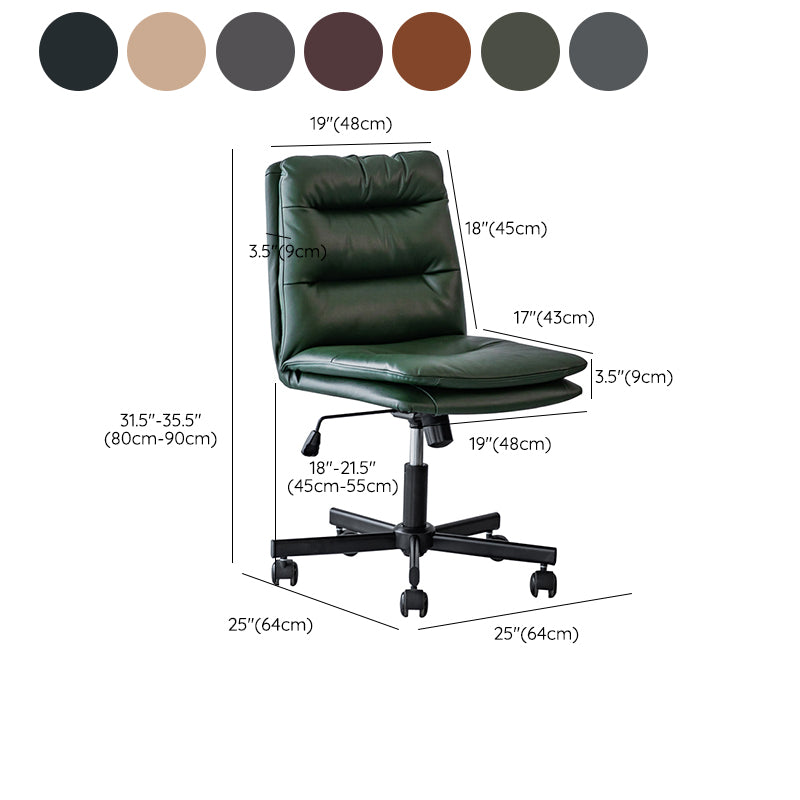 Armless Office Chair Leather No Distressing Ergonomic Desk Chair with Wheels