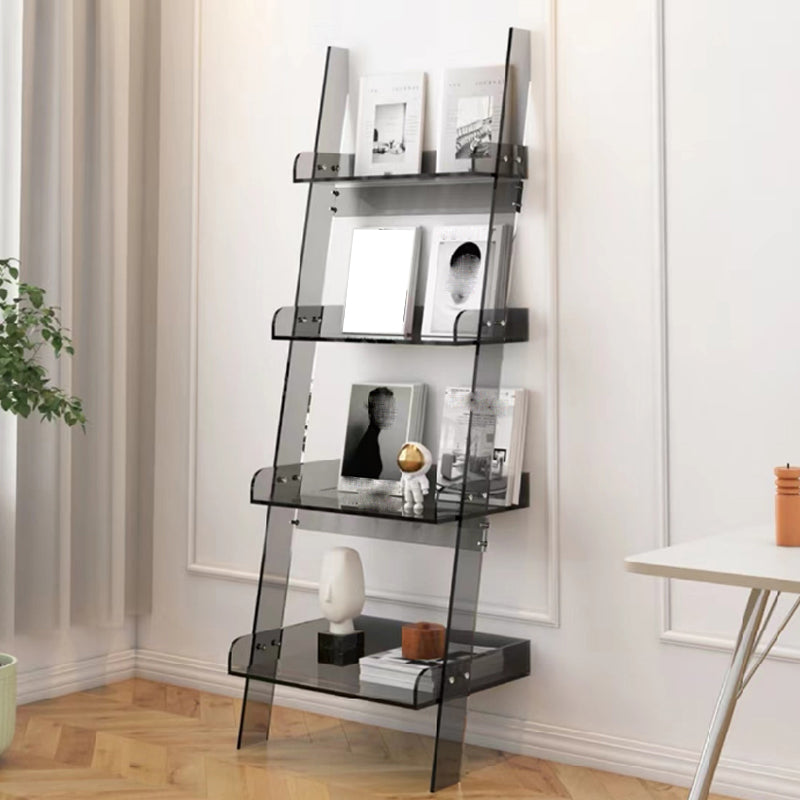 Contemporary Open Back Ladder Bookshelf Acrylic Bookcase with Shelves