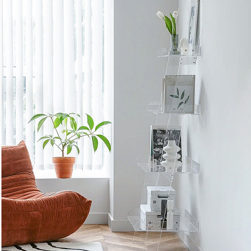 Contemporary Open Back Ladder Bookshelf Acrylic Bookcase with Shelves