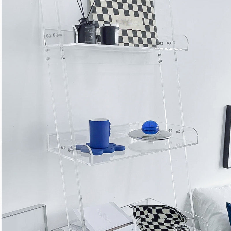 Contemporary Open Back Ladder Bookshelf Acrylic Bookcase with Shelves