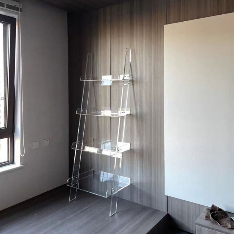 Contemporary Open Back Ladder Bookshelf Acrylic Bookcase with Shelves