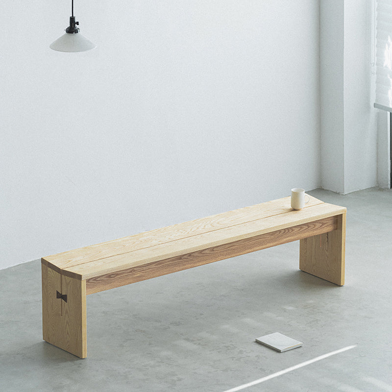 Contemporary Solid Wood Bench Backless Seating Bench with Double Pedestal