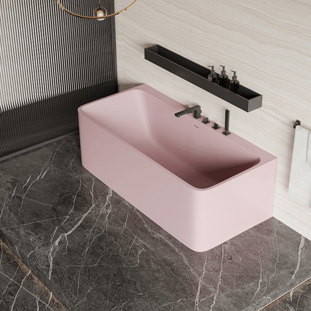 Antique Finish Rectangular Soaking Bathtub Back to Wall Modern Bath Tub