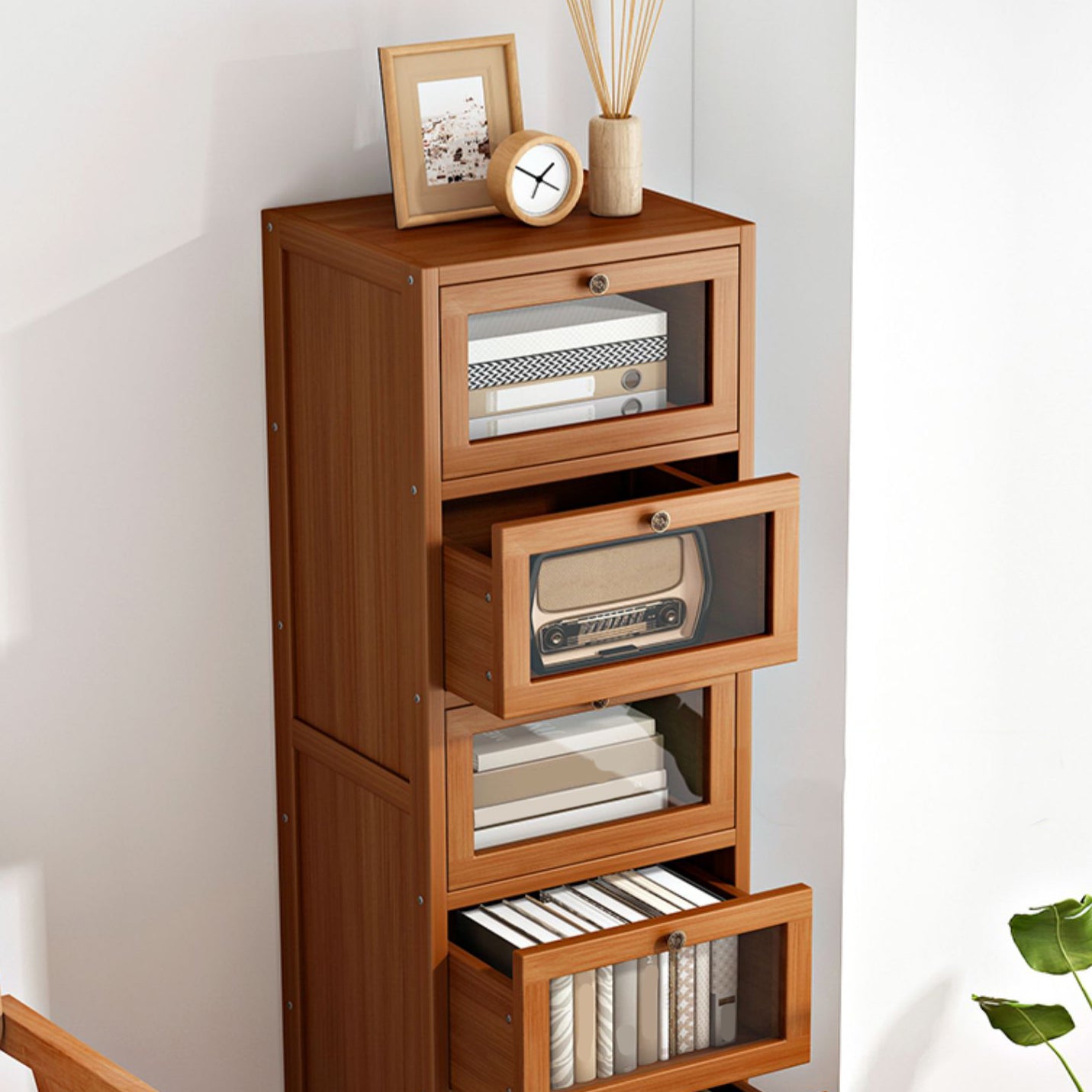 Mid-Century Modern 13.8"W Accent Chest Rectangle Side Cabinet in Brown
