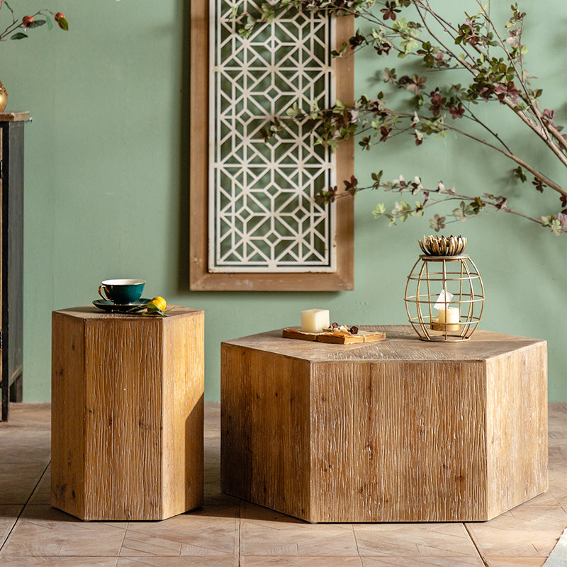 Rustic Corner Table Solid Wood Brown Side End Table for Living Room