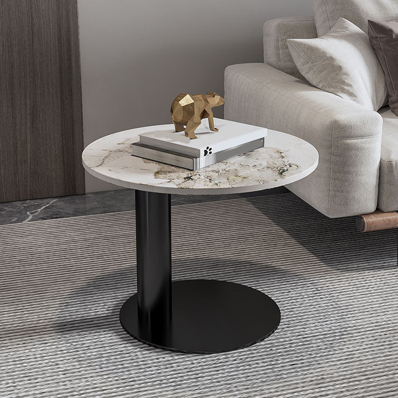 Round Coffee Table in Black Luxurious Stone Top Cocktail Table