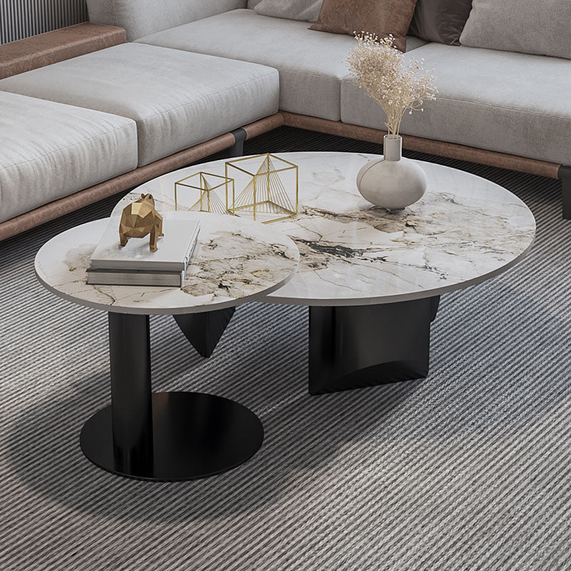 Round Coffee Table in Black Luxurious Stone Top Cocktail Table