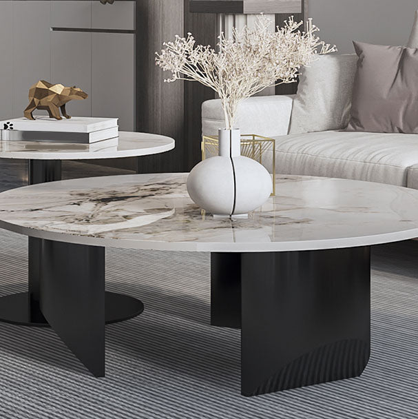 Round Coffee Table in Black Luxurious Stone Top Cocktail Table