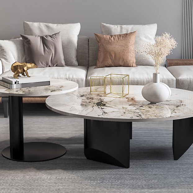 Round Coffee Table in Black Luxurious Stone Top Cocktail Table
