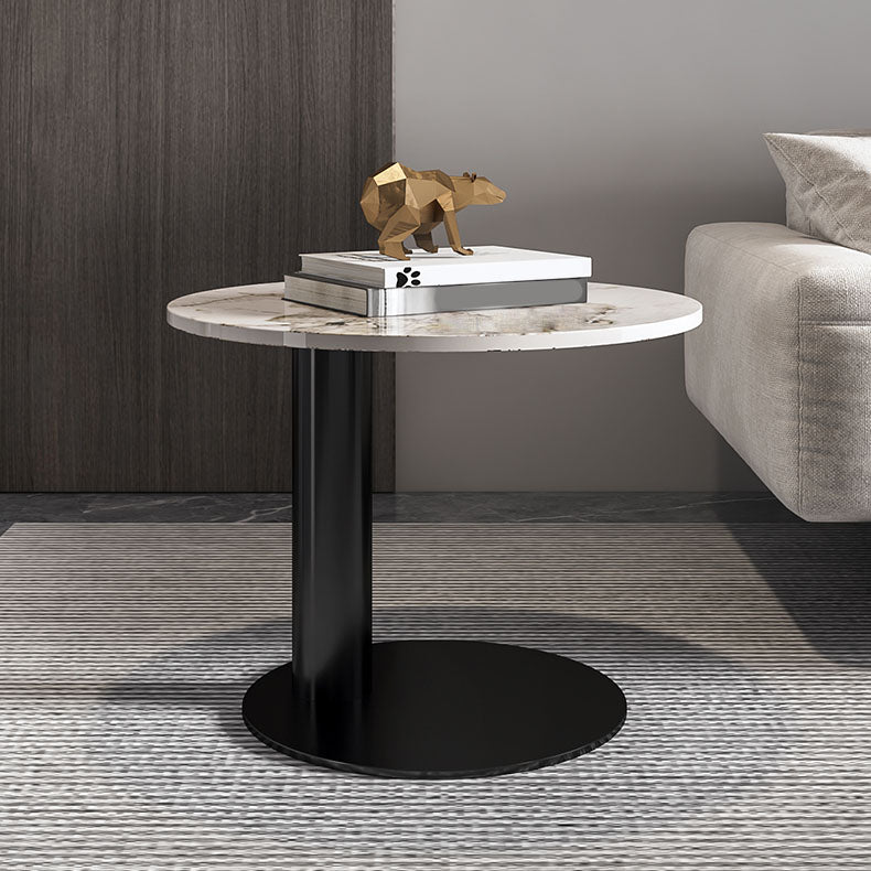 Round Coffee Table in Black Luxurious Stone Top Cocktail Table