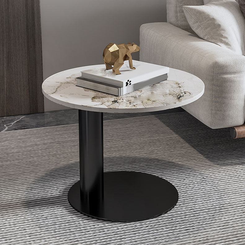 Round Coffee Table in Black Luxurious Stone Top Cocktail Table