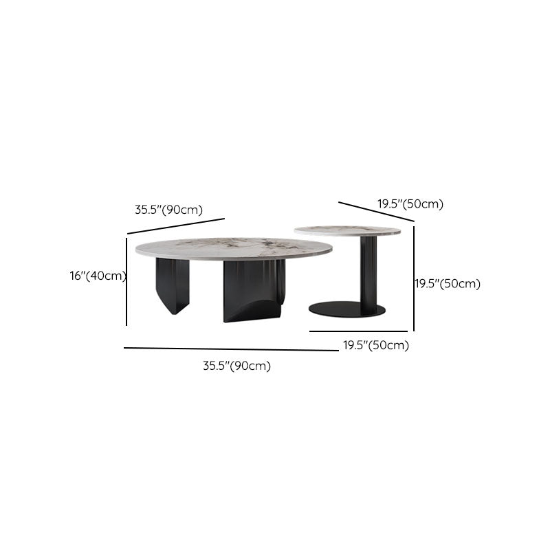Round Coffee Table in Black Luxurious Stone Top Cocktail Table
