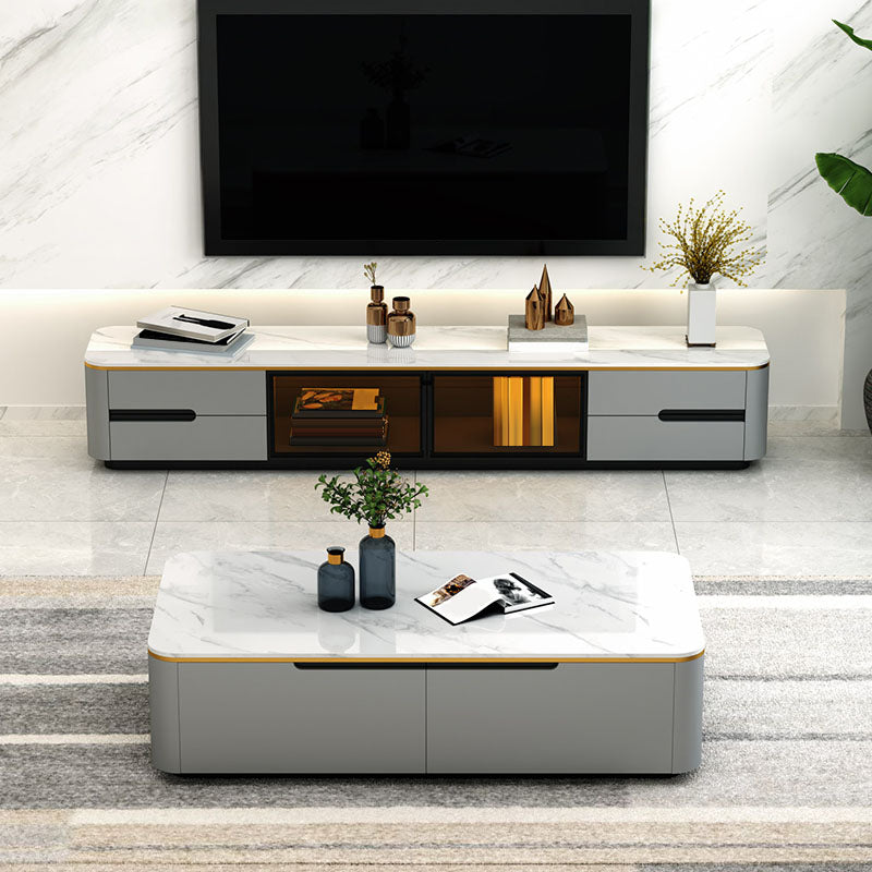 Rectangular Slate Coffee Table Contemporary Simple 4 Drawers Cocktail Table in White