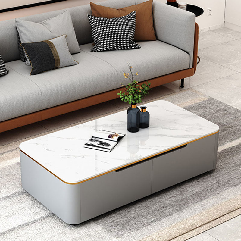 Rectangular Slate Coffee Table Contemporary Simple 4 Drawers Cocktail Table in White