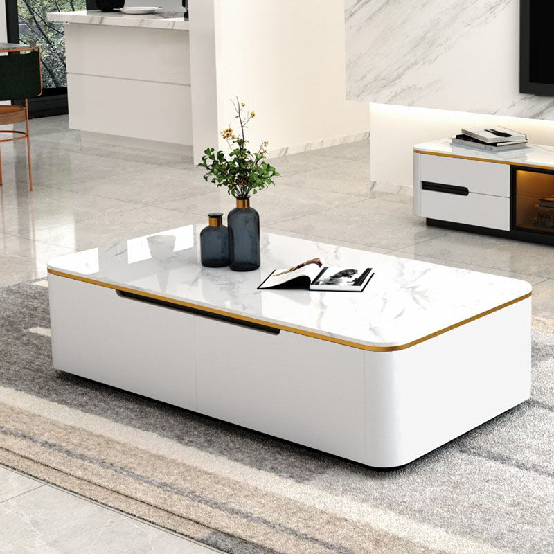 Rectangular Slate Coffee Table Contemporary Simple 4 Drawers Cocktail Table in White