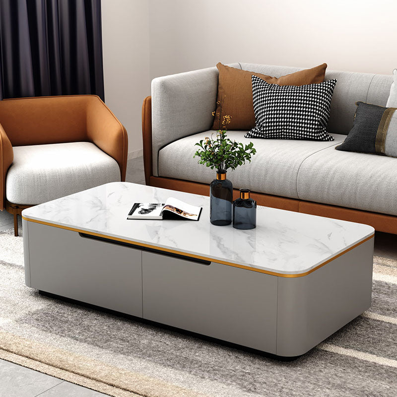 Rectangular Slate Coffee Table Contemporary Simple 4 Drawers Cocktail Table in White