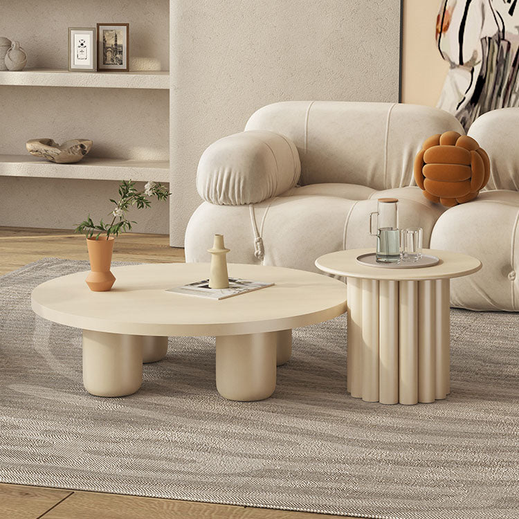 Modern Round Wooden Coffee Table Set Solid Wood 4 Legs Cocktail Table