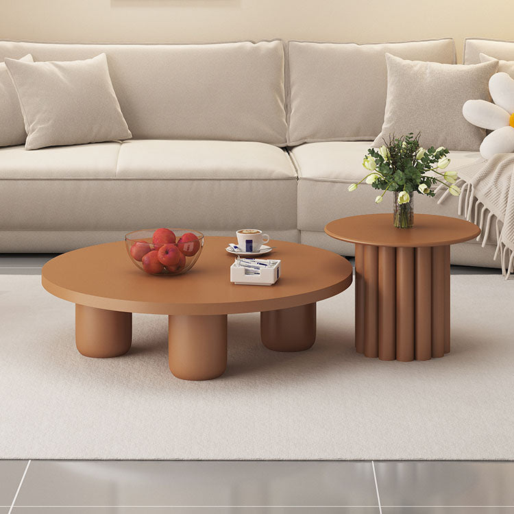 Modern Round Wooden Coffee Table Set Solid Wood 4 Legs Cocktail Table