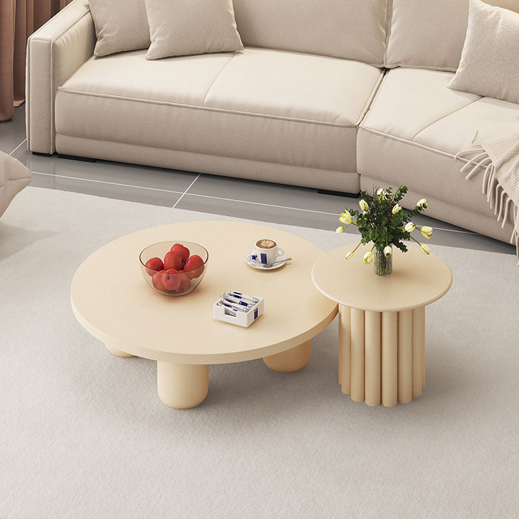 Modern Round Wooden Coffee Table Set Solid Wood 4 Legs Cocktail Table