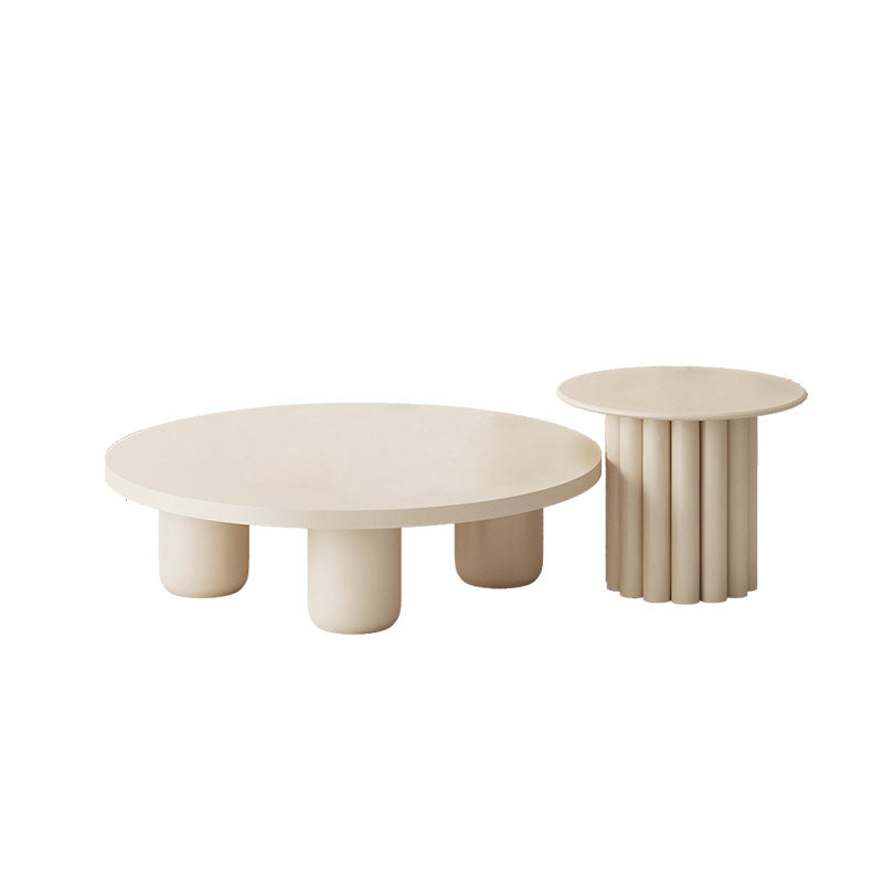 Modern Round Wooden Coffee Table Set Solid Wood 4 Legs Cocktail Table