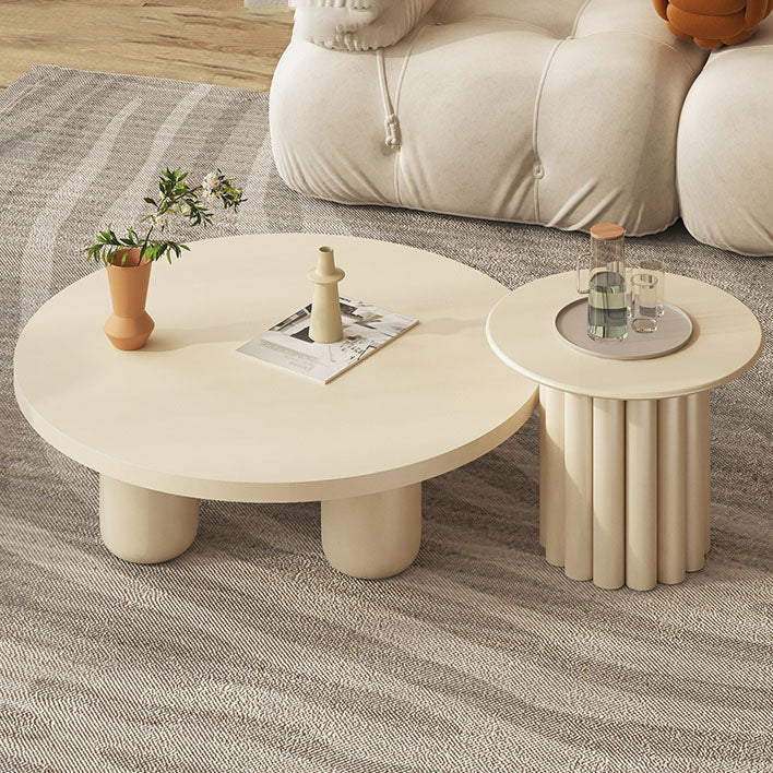 Modern Round Wooden Coffee Table Set Solid Wood 4 Legs Cocktail Table