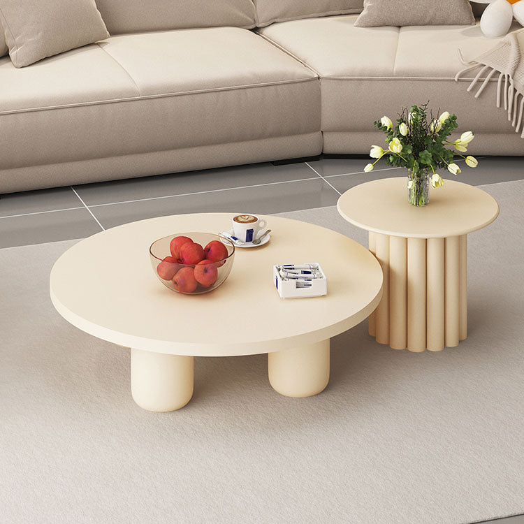 Modern Round Wooden Coffee Table Set Solid Wood 4 Legs Cocktail Table