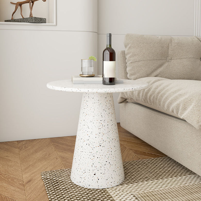 Round White Metal Coffee Table Modern Cocktail Table for Living Room