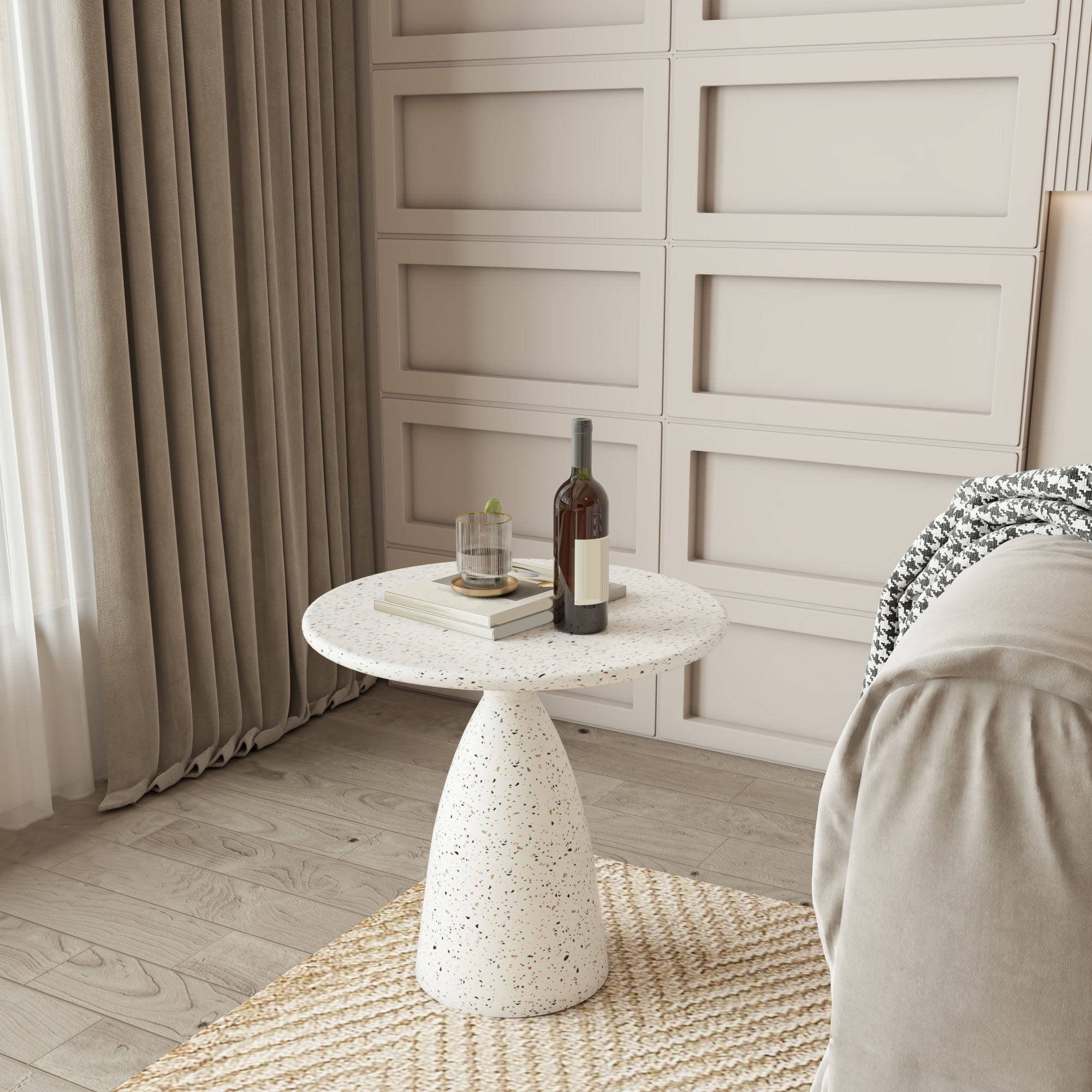 Round White Metal Coffee Table Modern Cocktail Table for Living Room