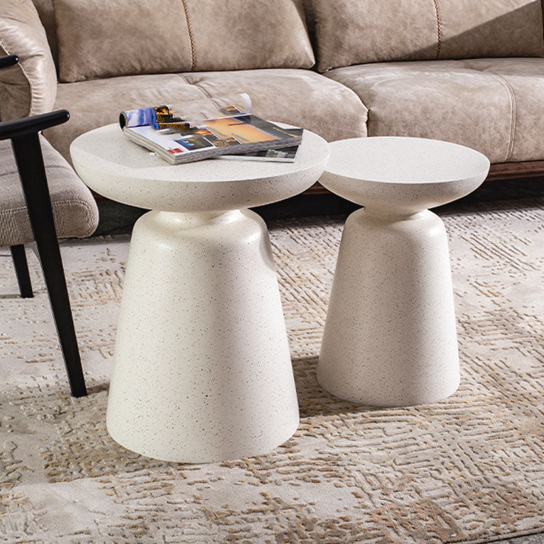 Round White Metal Coffee Table Pedestal 1 Single Cocktail Table