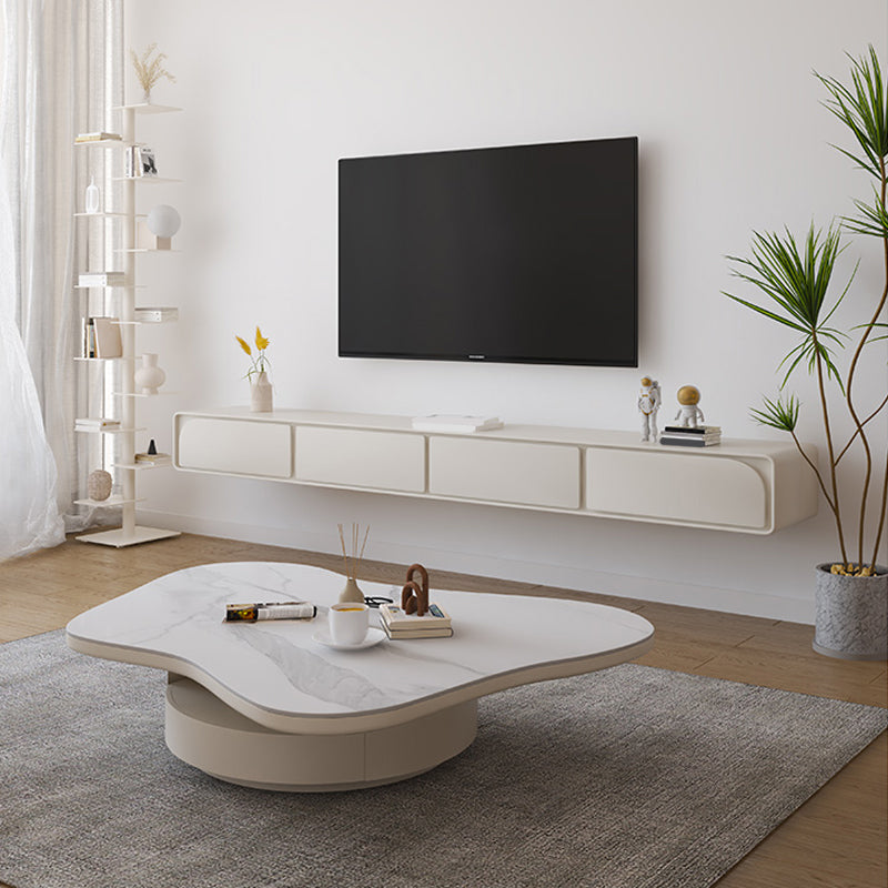 31" Wide Contemporary Coffee Table White Coffee Cocktail Table with Storage