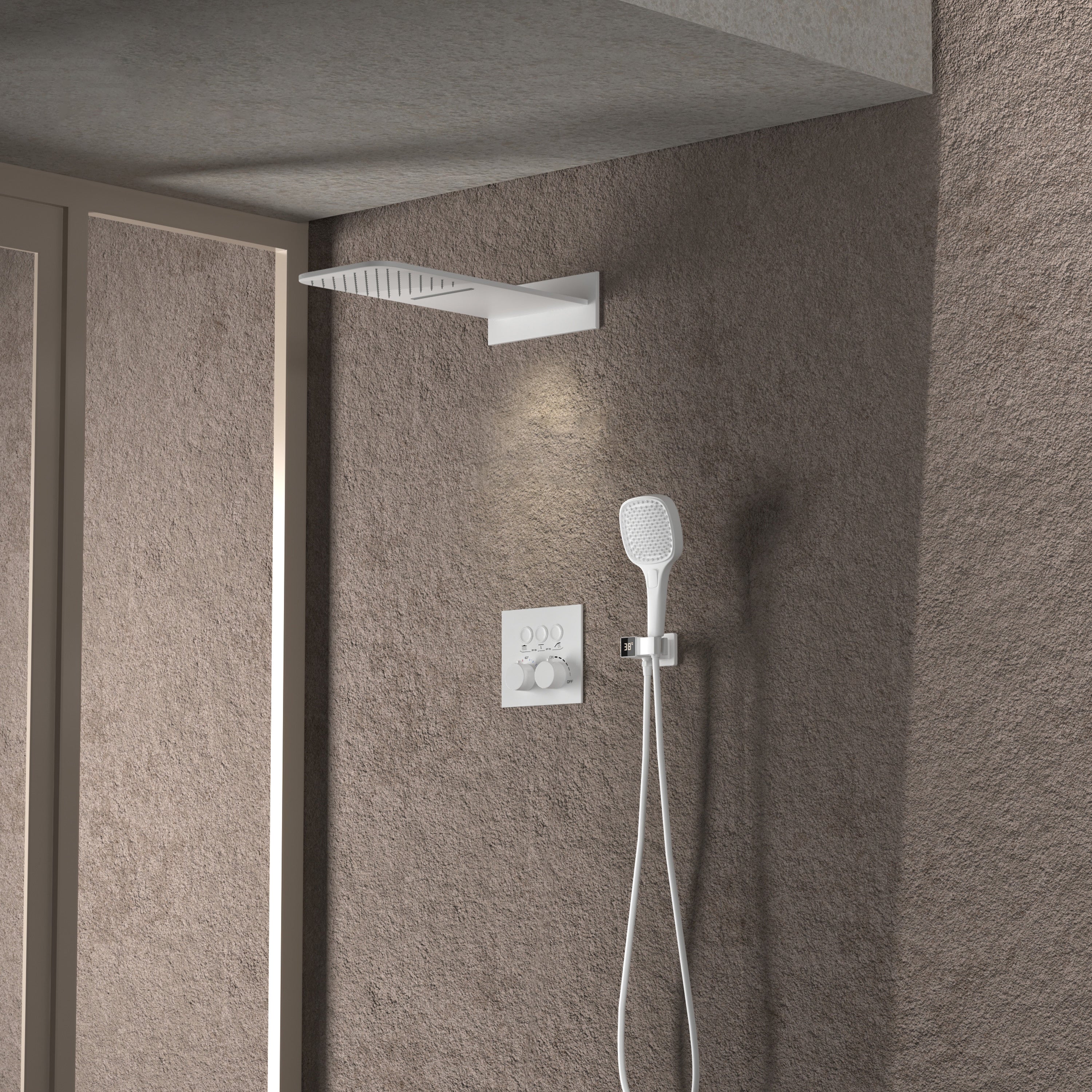 Modern Shower Trim Brass Wall Mounted Temperature Control Shower Combo