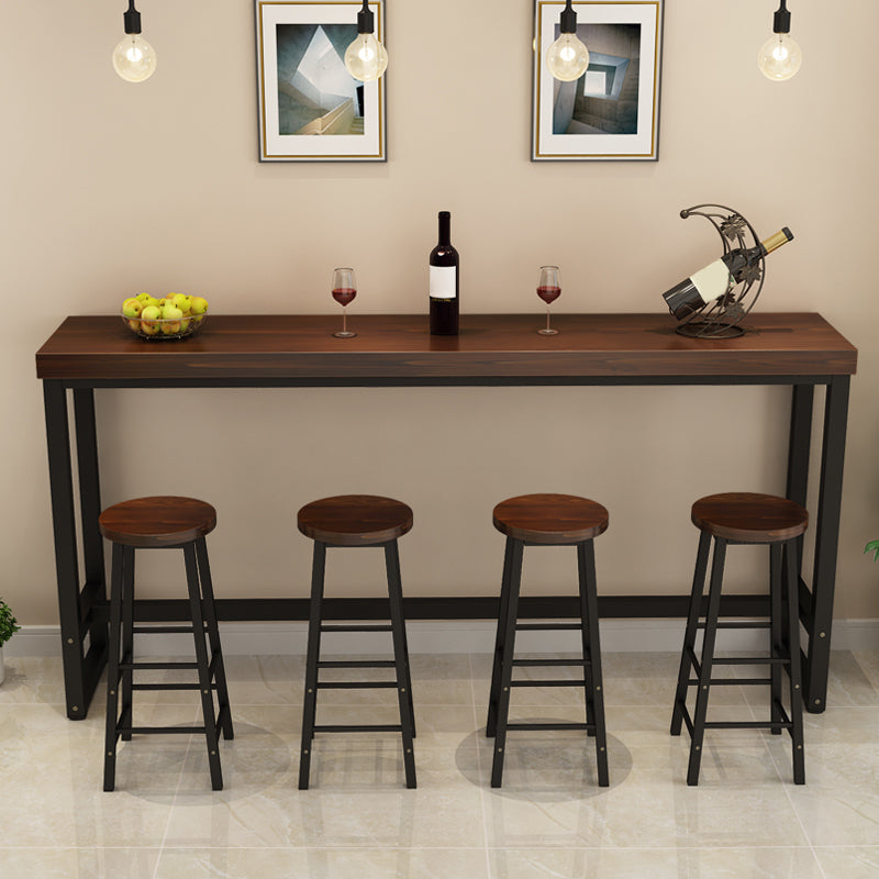 Contemporary Solid Wood Bar Dining Table Rectangle Bar Table in Brown