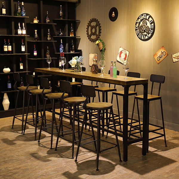 Contemporary Rectangle Bar Dining Table Solid Wood Bar Table in Brown