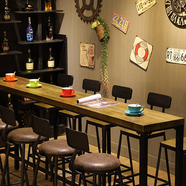 Contemporary Rectangle Bar Dining Table Solid Wood Bar Table in Brown