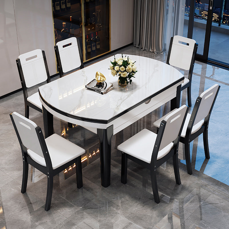 Glossy White Dinette Table with Wooden Legs Contemporary Foldable Dining Table for Home