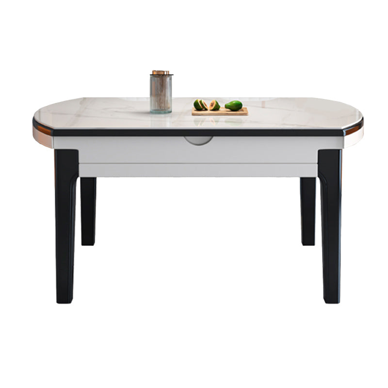 Glossy White Dinette Table with Wooden Legs Contemporary Foldable Dining Table for Home