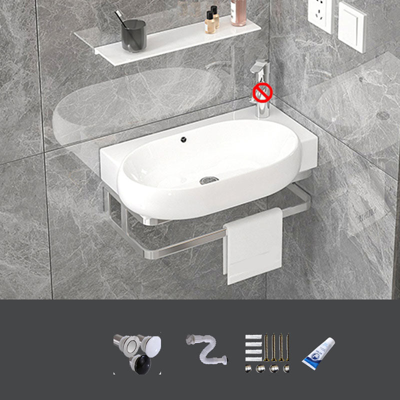 Bathroom Sink White Ceramic Wall-mounted Mirror Faucet Anti-spill Sink