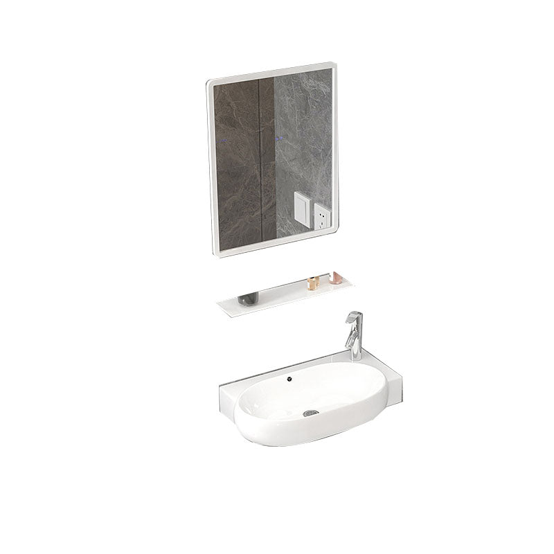 Bathroom Sink White Ceramic Wall-mounted Mirror Faucet Anti-spill Sink
