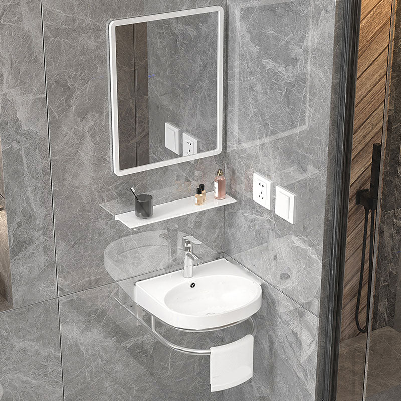 Bathroom Sink White Ceramic Wall-mounted Mirror Faucet Anti-spill Sink